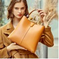 Genuine leather handbags spring and summer new fashion handbag female atmosphere cowhide bag ladies bucket bag female shoulder messenger bag