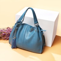 Spring and summer new cowhide women bag casual tassel cowhide bag shoulder messenger ladies bag