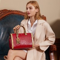 Summer new cowhide women's bag explosion models Boston women's bag snake pattern shoulder shoulder crossbody bag cowhide ladies bag