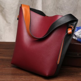 Spring and summer new leather handbags hit the color bucket casual fashion leather shopping bag shoulder bag