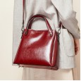 Spring and summer new version of retro oil wax cowhide bag classic wild bucket bag leather female bag