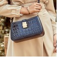 Spring and summer new female bag oil wax cowhide crocodile pattern handbag fashion fan simple ladies handbag