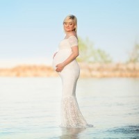White sexy deep V-neck long-sleeved lace perspective tight-tailed long dress 8905