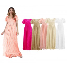 Women's lace pregnant women lotus leaf short-sleeved dress long dress photography flying flying sleeve dress 8859