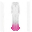 White Sexy Deep V-neck Long Sleeve Lace Perspective Tight Tail Tail Dress Long Dress 9848