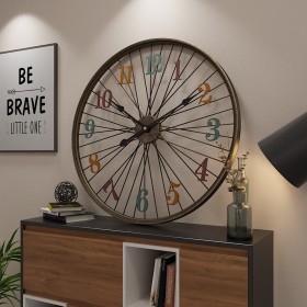Hot-selling cafe bar personality metal antique wall clock living room creative mute clock
