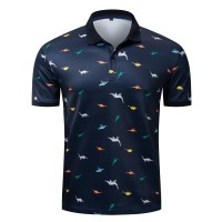 New Men's POLO SHIRT Multicolor Dinosaur Print Men's Lapel Shirt 046