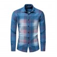 Plus size men's autumn and winter long-sleeved denim shirt plaid shirt 4