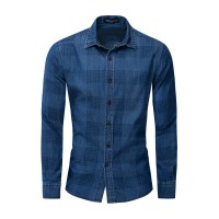 Plus size men's spring and autumn long-sleeved denim shirt plaid shirt0