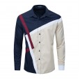 Lapel fashion color matching shirt European code men's casual loose long-sleeved shirt 224