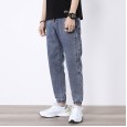 Men's casual pants new hip-hop men's jeans light-colored elastic beam feet nine points jeans men