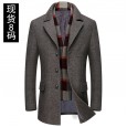 Medium Men's Thickened Lapel Scarf Collar Wool Wool Coat Coat Men's Medium Long Z7QoEAYhGF