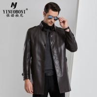 Men's ecological leather leather jacket in the long section of the stand collar leather jacket