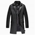 Medium men's eco-leather windbreaker mid-length Haining suit collar leather jacket men plus velvet leather coat