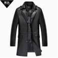 Medium men's eco-leather windbreaker mid-length Haining suit collar leather jacket men plus velvet leather coat