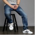 Men's straight high waist jeans wild stretch jeans large size fat trousers fat guy pants 77