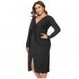 Spring new plus size fat mm large size women's V-neck dress dress skirt