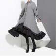 Spring new temperament women's cotton and linen dress loose ruffled shirt skirt 3073