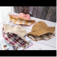 Japanese washed fold double-sided plaid burr fisherman hat wild small edge basin hat sun hat sun hat