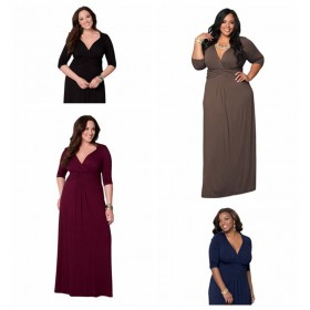 Large size hot models dignified atmosphere sexy deep V slim long skirt high elastic dress