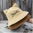 Japanese sweet cute cat ears fisherman hat female summer breathable cotton and linen sunscreen hat wild student basin hat