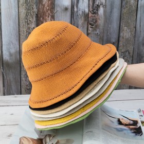 Hat female breathable knitted straw cover fisherman hat Korean tide wild sun hat Japanese hollow solid color basin hat