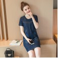Korean version of the new summer women's plus size slim short-sleeved A-line denim dress female 98