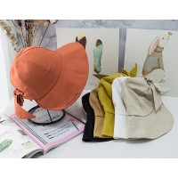 Sunscreen cotton and linen breathable cover fisherman hat female uv back bowknot Korean version of Japanese literary sun hat tide