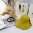 Sunscreen cotton and linen breathable cover fisherman hat female uv back bowknot Korean version of Japanese literary sun hat tide