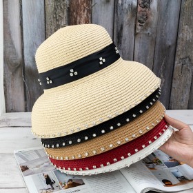 Summer small eaves sunscreen French Hepburn wind with diamond lampshade straw hat female beach seaside holiday fashion wild