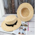 Small fresh straw hat flat top small bow wheat straw hat female beach Korean sunscreen sun hat