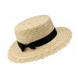 Small fresh straw hat flat top small bow wheat straw hat female beach Korean sunscreen sun hat