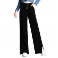 European station spring and autumn new gold velvet casual pants high waist split female loose plus velvet straight wide leg pants