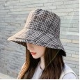 Spring and summer cotton and linen Scottish grid children's hat outdoor sunscreen transparent transparent anti-foam fisherman hat