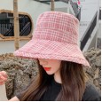 Spring and summer cotton and linen Scottish grid children's hat outdoor sunscreen transparent transparent anti-foam fisherman hat