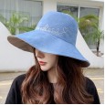 Embroidered letters simple fashion sun hat female summer new style double-sided anti-UV fisherman hat