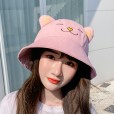 Spring new embroidered cat ears fisherman hat female cute sunscreen sun hat sun hat