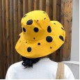 Sun hat female new polka dot cotton and linen double-sided wear fisherman hat summer sun protection big hat folding basin hat