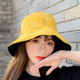 Double-sided fisherman hat female spring autumn winter tide anti-hat hat sunscreen printed letter basin hat