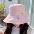 Double-sided fisherman hat female spring autumn winter tide anti-hat hat sunscreen printed letter basin hat