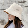 Double-sided fisherman hat female spring autumn winter tide anti-hat hat sunscreen printed letter basin hat