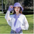 Hat female summer striped bow fisherman hat outdoor cycling UV protection travel wild picking tea hat sun hat