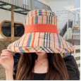 New style hat spring and summer female super large eaves fisherman hat contrast color lattice sun hat double-sided with sun hat travel