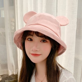 Spring and summer sweet and cute ear fisherman hat female yellow hat basin hat wild shade sunscreen summer travel personality