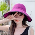 Letter embroidery smiley fisherman hat men and women sunscreen foldable empty top sun hat summer sun hat leisure