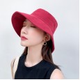 New literary ladies candy-colored fisherman hat solid color big brim hat spring and autumn foldable flat top hat