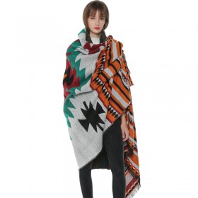 Hot new celebrity style geometry plus striped blanket to increase thick cape cloak