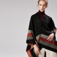 Women's four-bar large border split imitation cashmere brushed jacquard hot shawl catwalk cloak