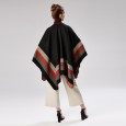 Women's four-bar large border split imitation cashmere brushed jacquard hot shawl catwalk cloak