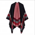 Women's four-bar large border split imitation cashmere brushed jacquard hot shawl catwalk cloak